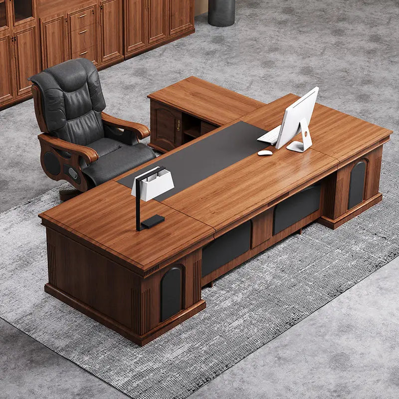 L-format Executive Skrivbord Trä – Förvaring