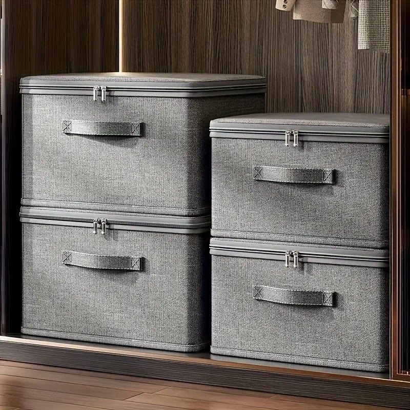 3-Pack Vikbara Förvaringslådor Med Lock Grå – Garderob, Sovrum & Under Säng
