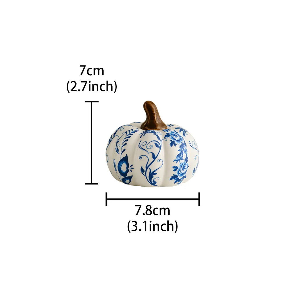 Blå & Vit Porslin Pumpa Skulptur – Kreativt Skrivbordsornament Rumsdekor