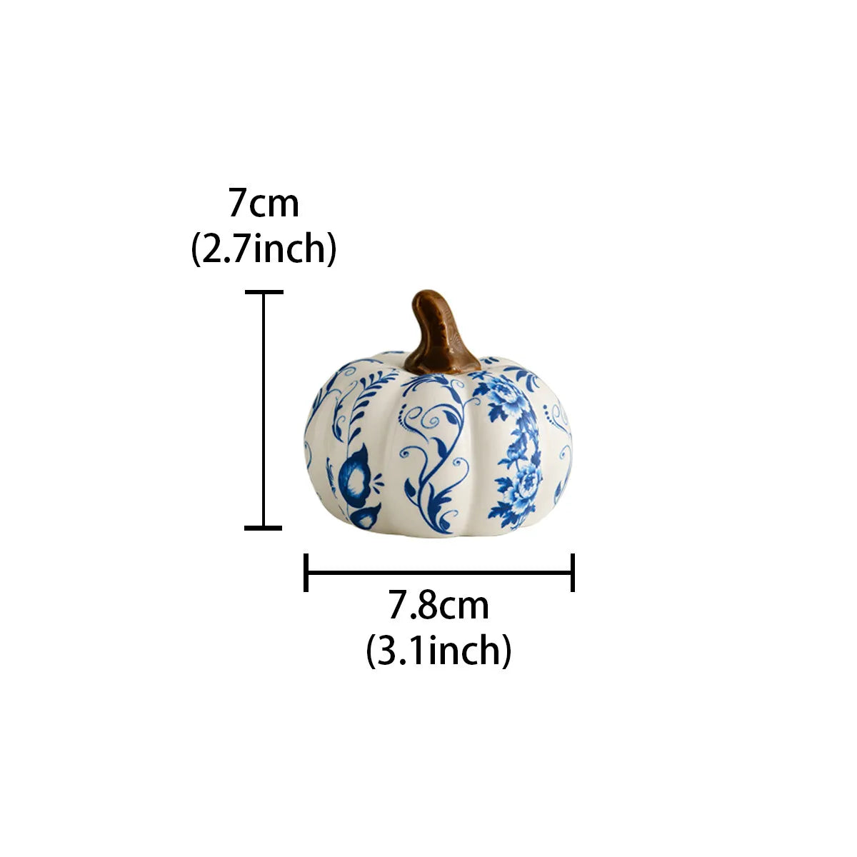 Blå & Vit Porslin Pumpa Skulptur – Kreativt Skrivbordsornament Rumsdekor