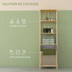 Bambu Badrumshylla 3 Hyllplan & Avtagbar Tvättkorg – 44×33×160 cm