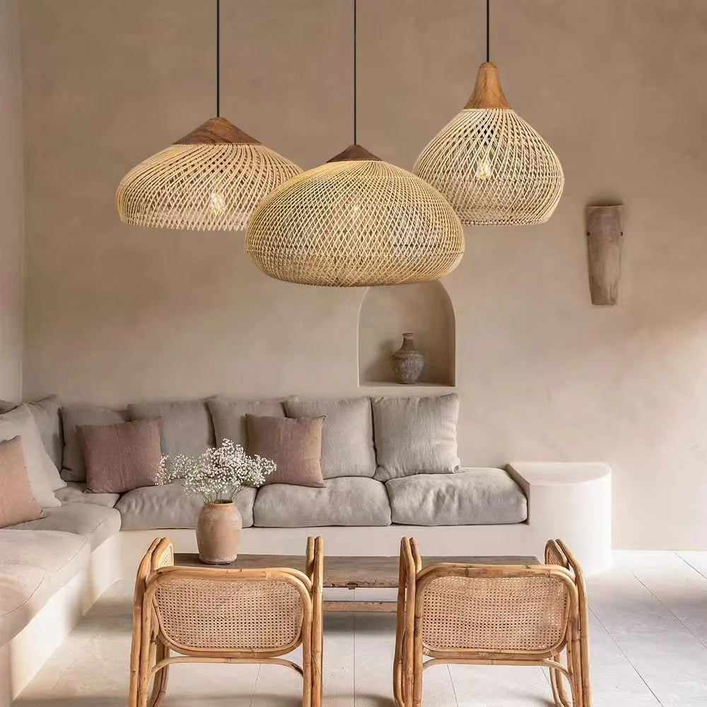 Japansk Wabi-Sabi Rattan Hänglampa Handvävd – Boho E27 Restaurant & Köksö