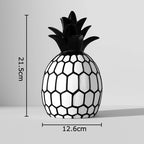 Svartvit Rand Äpple & Ananas Staty – Minimalistisk Resin Skrivbordsskulptur