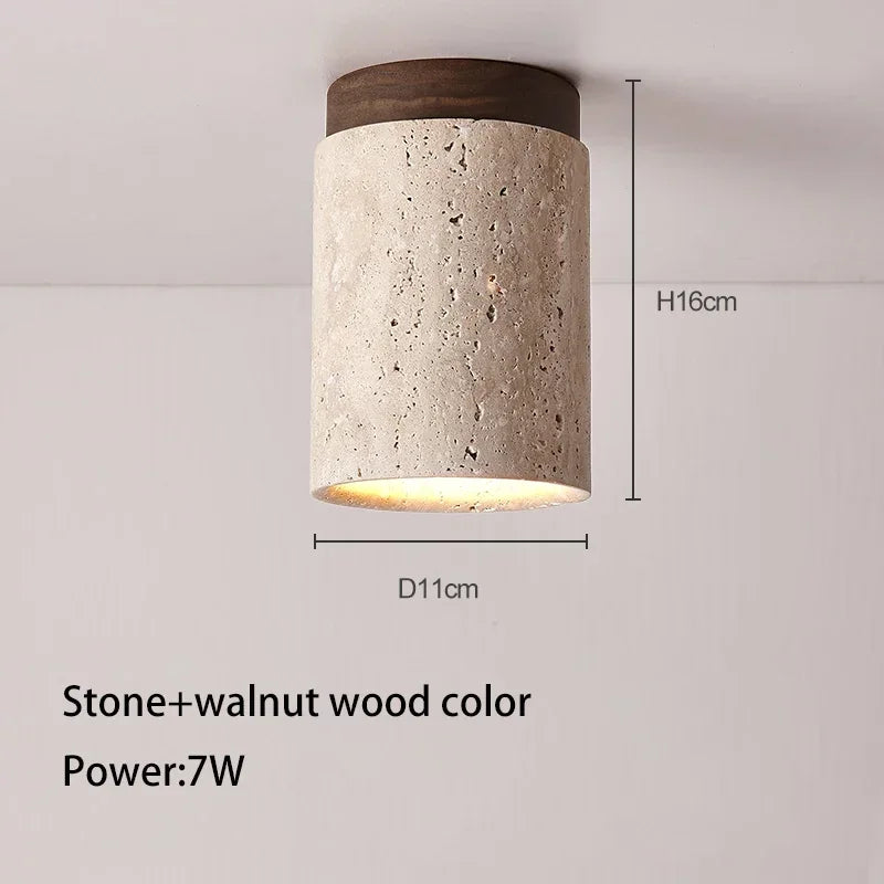Cylindrisk Travertin Taklampa – Äkta Sten Downlight E27