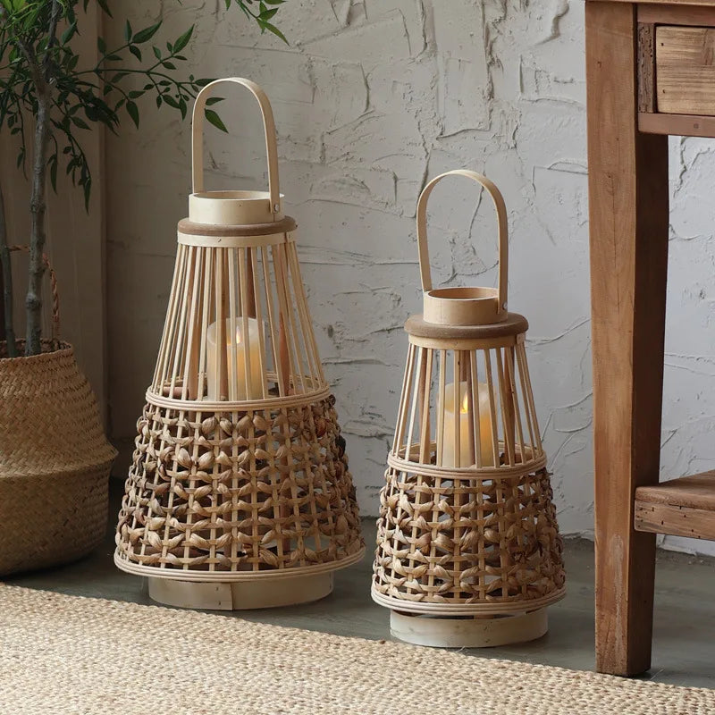 Kinesisk Träskylts Lykta Rushgräs – Wabi-Sabi Candle Holder Modellrum