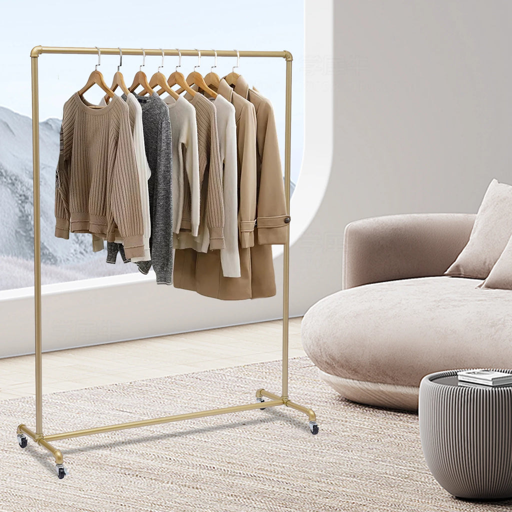 Guld Klädstell 45 kg Rullande 120×40×160 cm – 4 Bromsbara Hjul Butik & Sovrum