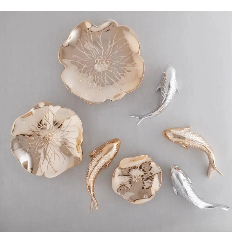 Karp & Lotusblad Resin Väggdekoration – Abstrakt Hantverk Vardagsrum