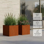2-Pack Corten-stål Planteringskrukor 49×47×46 cm – Rostig Look Trädgård