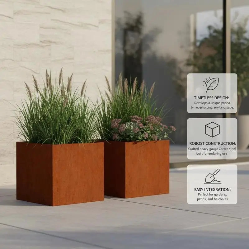 2-Pack Corten-stål Planteringskrukor 49×47×46 cm – Rostig Look Trädgård