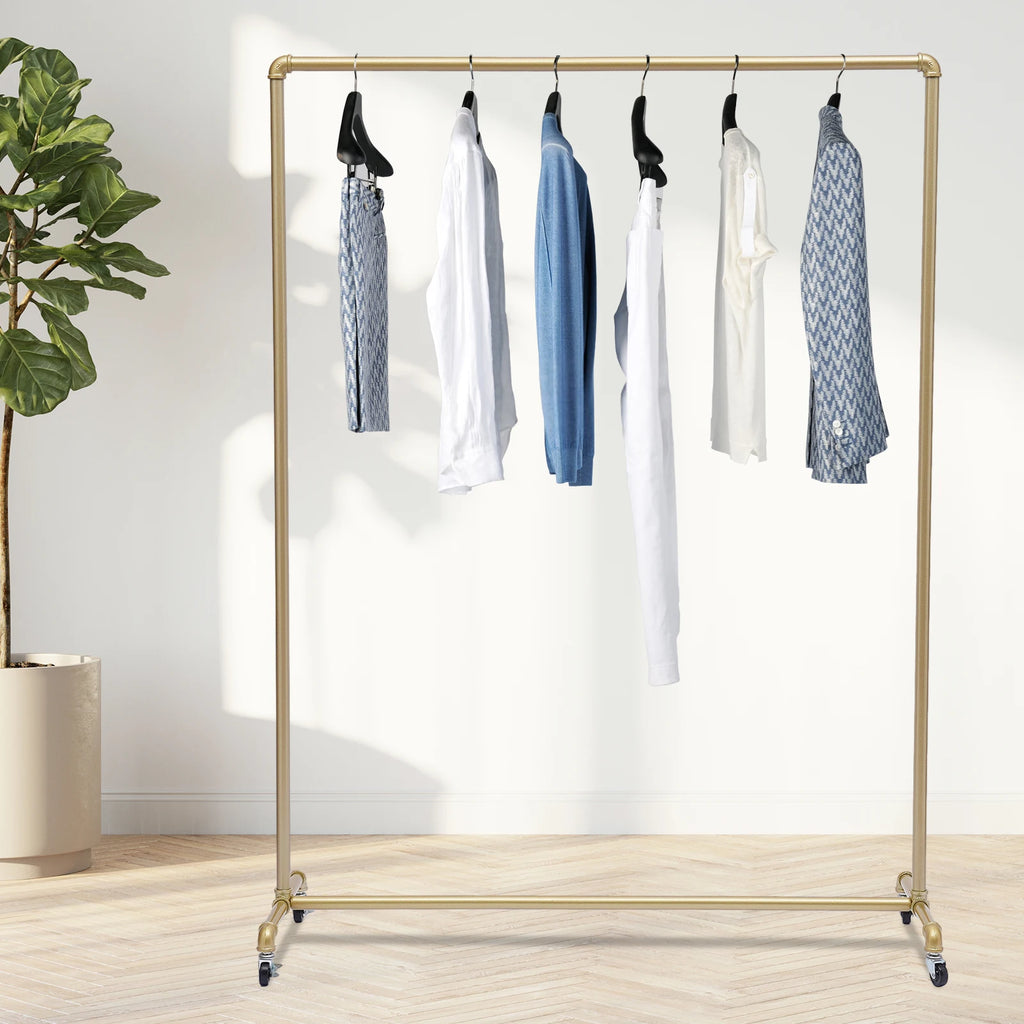 Guld Klädstell 45 kg Rullande 120×40×160 cm – 4 Bromsbara Hjul Butik & Sovrum