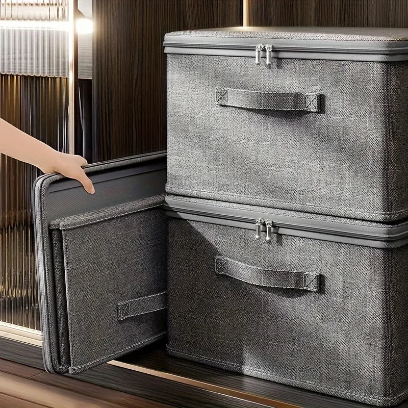 3-Pack Vikbara Förvaringslådor Med Lock Grå – Garderob, Sovrum & Under Säng