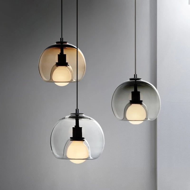Glas LED Takkrona Bar – Modern Grå Konst Hänglampa