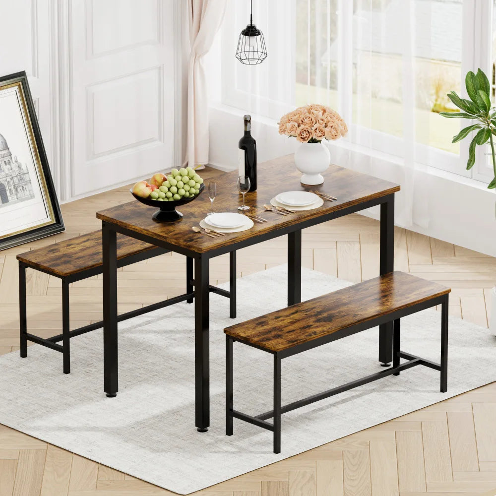Industriellt Matbordsset – Bord & 2 Bänkar 110x60 cm