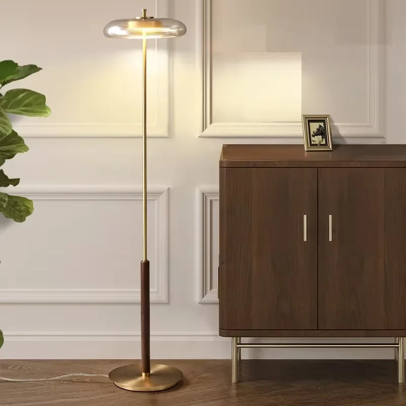 Lyxig Guld Glasgolvlampa Retro – Svamp Metalldesign