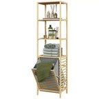 Bambu Badrumshylla 3 Hyllplan & Avtagbar Tvättkorg – 44×33×160 cm