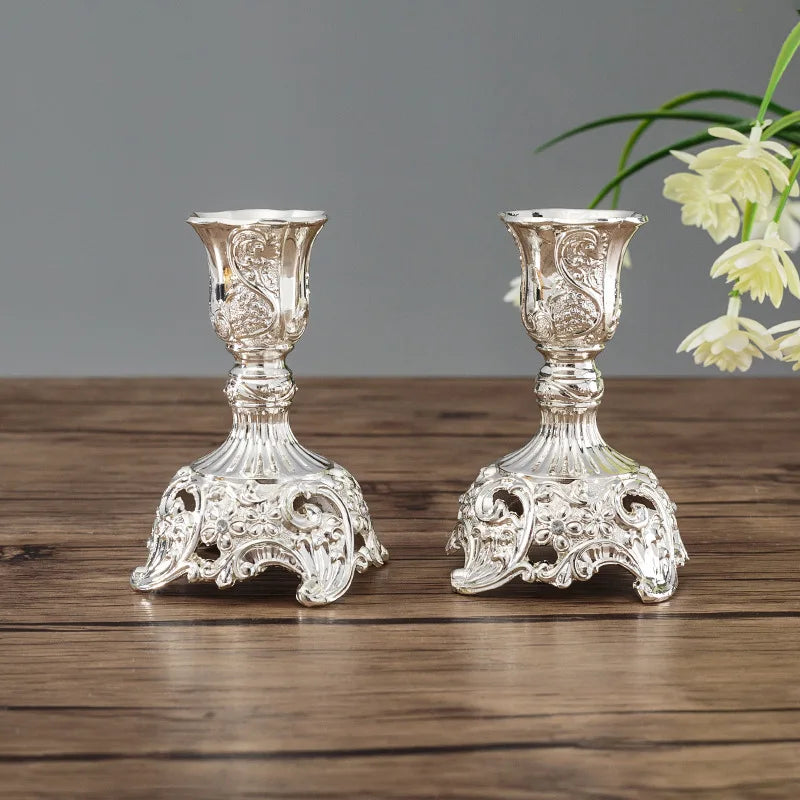 2-Pack Guld & Silver Ljusstake Europeisk – Bröllop Metallantik Bordsdekor