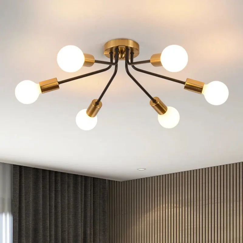 Modern Spindel Takkrona LED – Svart & Guld Nordisk