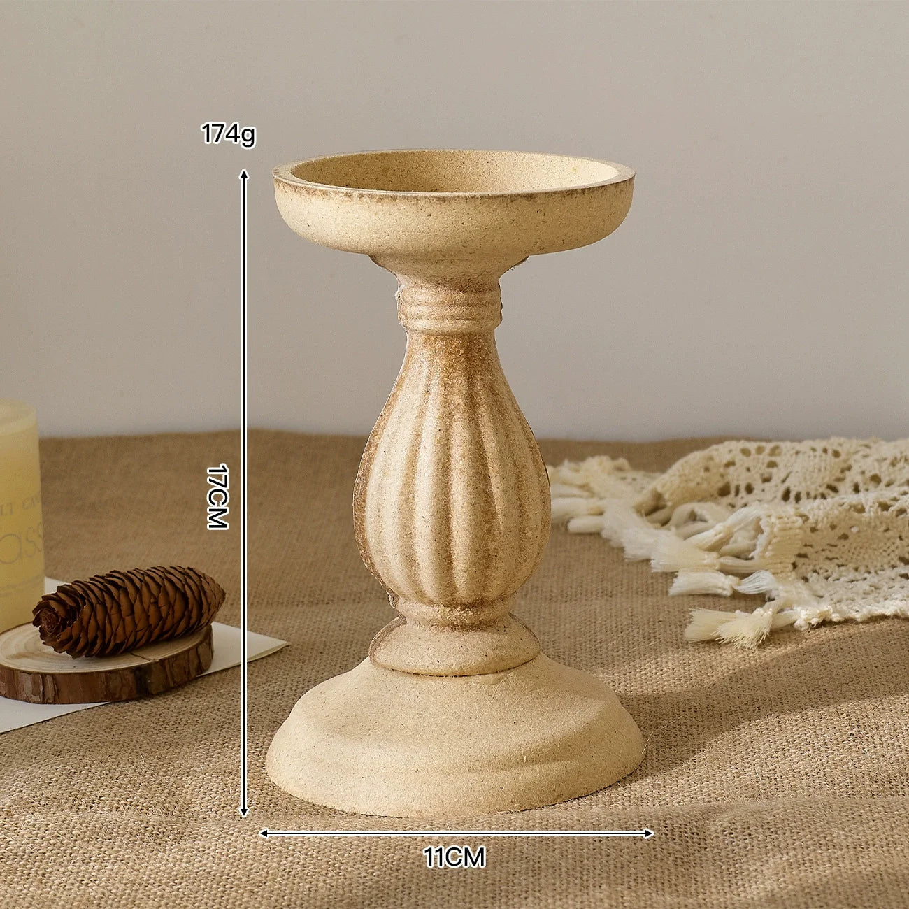 Grekisk Romersk Kolonn Ljusstake Träpiedestal – Vintage Bröllop & Rustik