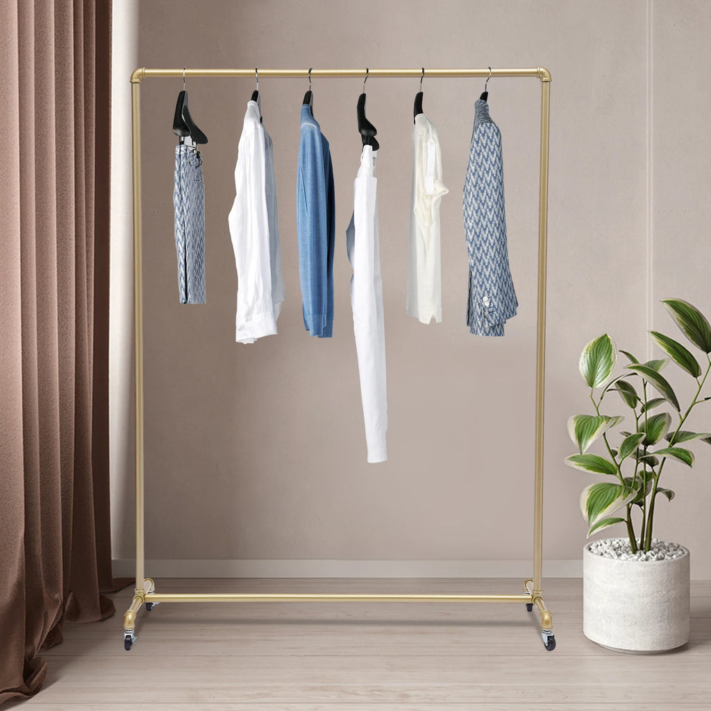 Guld Klädstell 45 kg Rullande 120×40×160 cm – 4 Bromsbara Hjul Butik & Sovrum