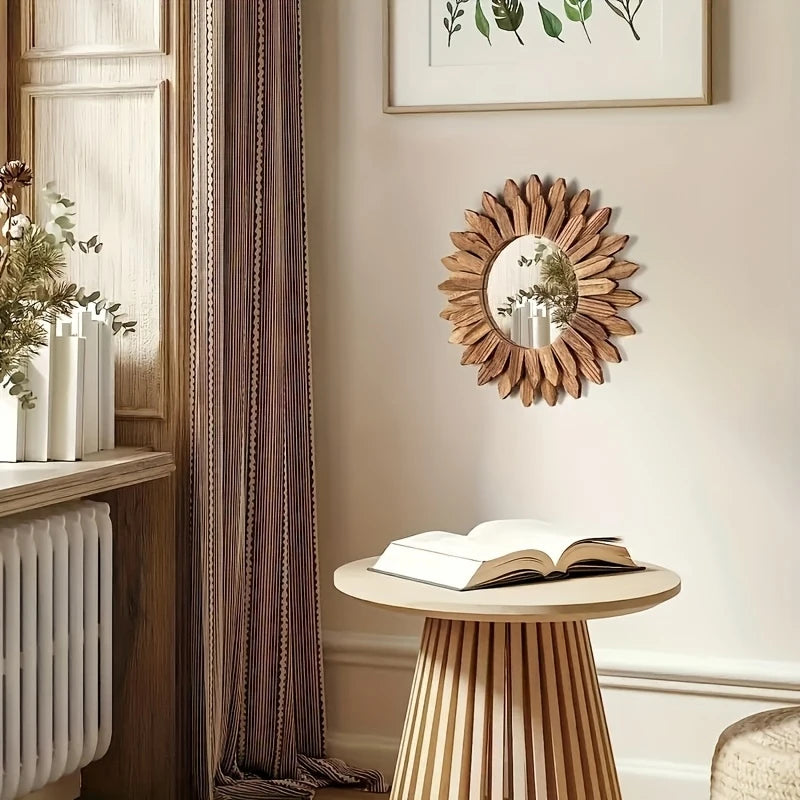 Bohemisk Solros Träspegel Ø30 cm – Väggspegel Sovrum & Vardagsrum Hemdekor
