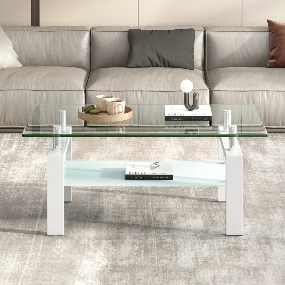 Soffbord Tempererat Glas – Vit, Modern