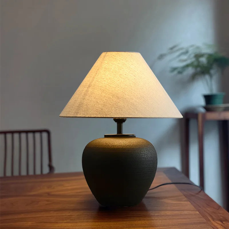 Japansk Kruka Bordslampa Keramik Wabi-Sabi – Handgjord Sovrum & Vardagsrum
