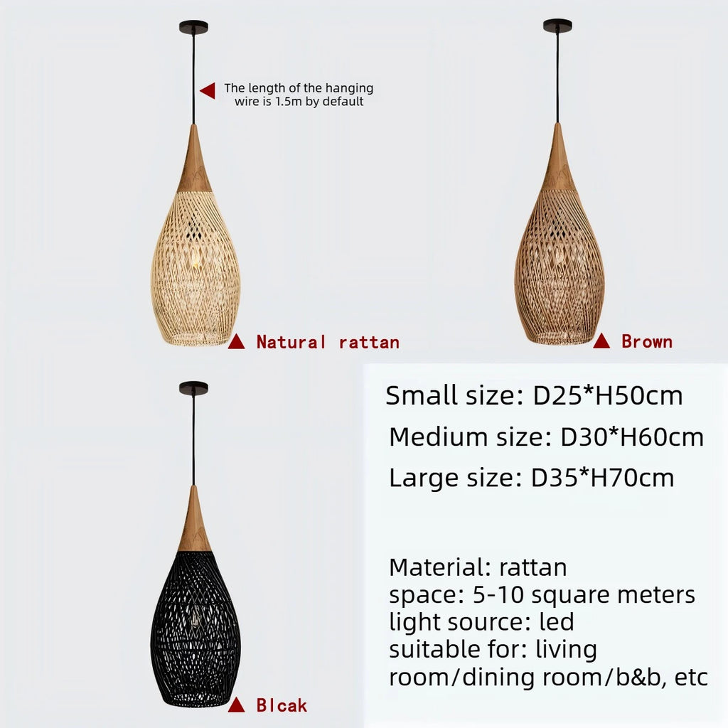 Japansk Wabi-Sabi Rattan Hänglampa Handvävd – Boho E27 Restaurant & Köksö