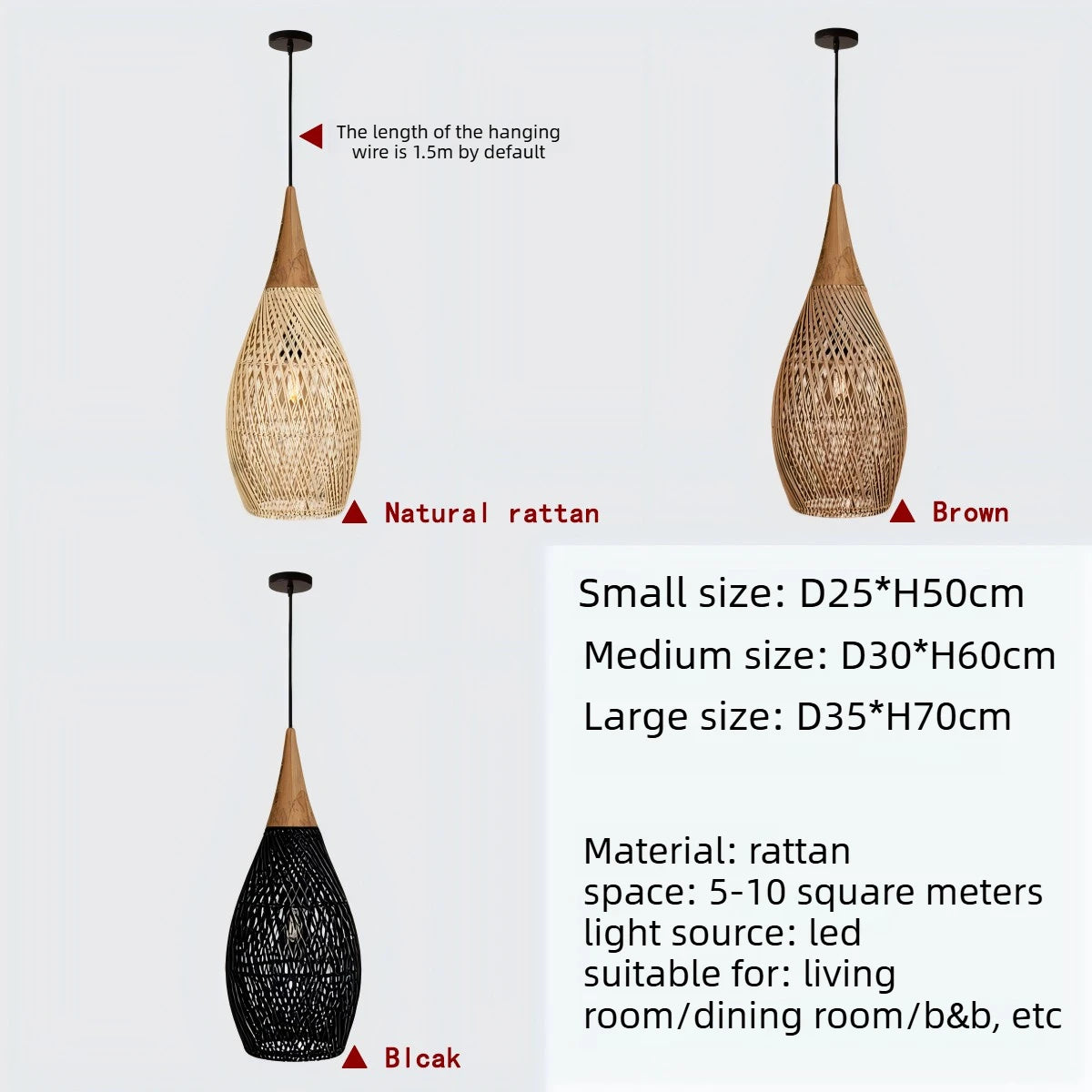 Japansk Wabi-Sabi Rattan Hänglampa Handvävd – Boho E27 Restaurant & Köksö