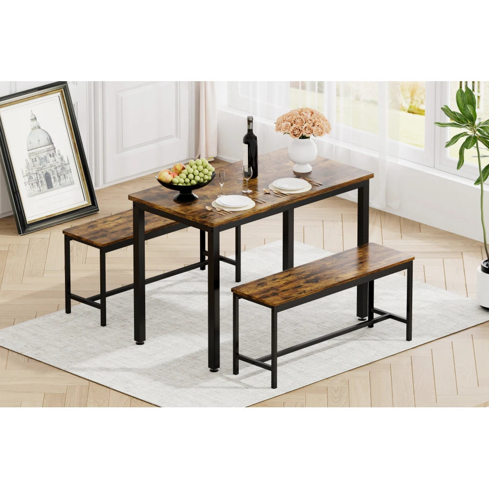 Industriellt Matbordsset – Bord & 2 Bänkar 110x60 cm