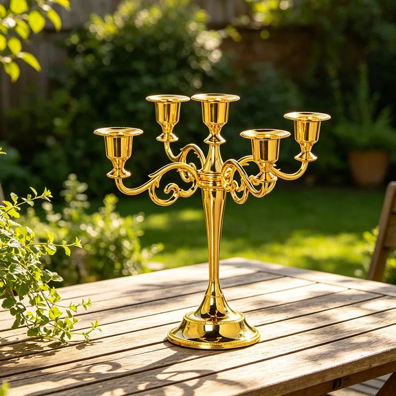 Europeisk Lyxig Guld Kandelaber – Romantisk Levande Ljus Vardagsrum & Middag