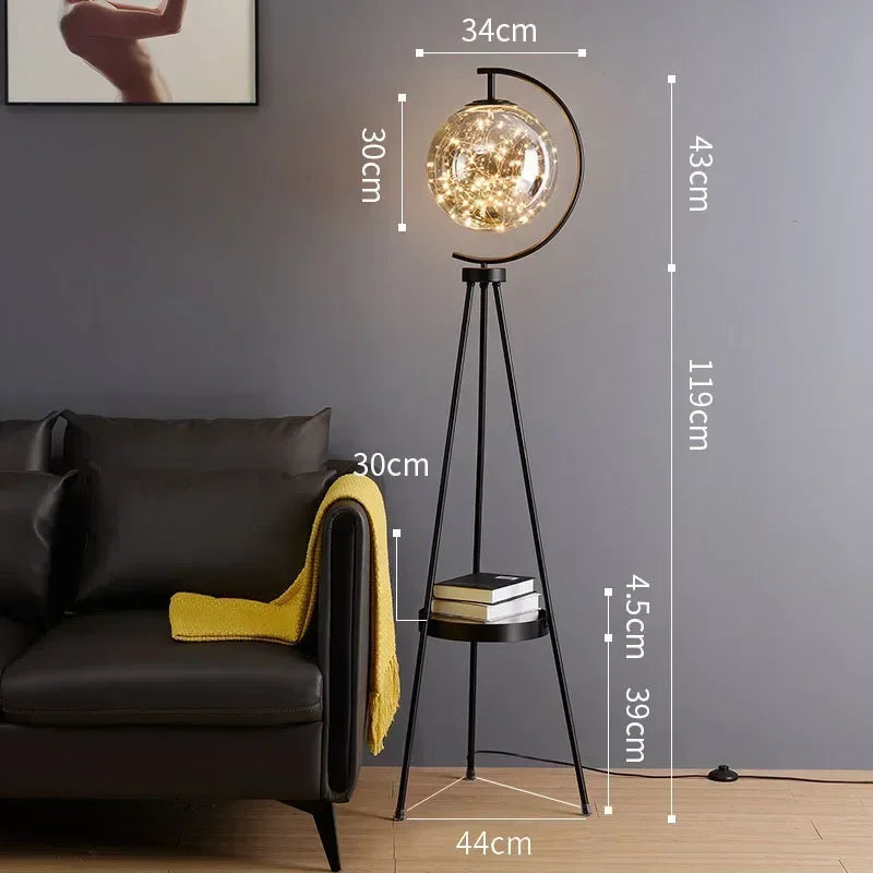 Nordisk Lyxig Glasglob Golvlampa – Stativ & Förvaring