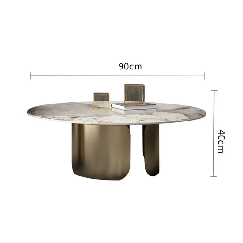 Soffbord Runt Marmoreffekt – Vit Metall