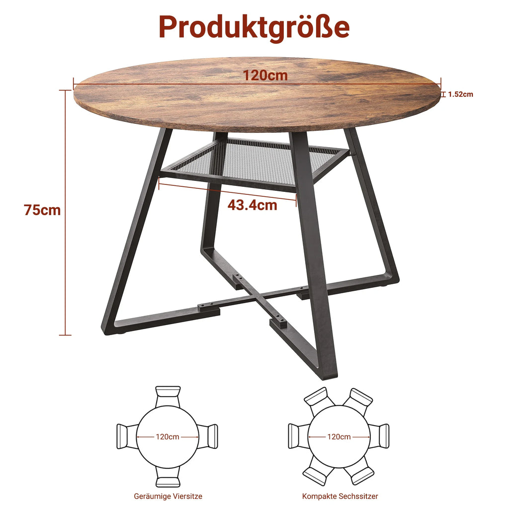 Retro Runt Matbord 120 cm – Metallben, Kök & Matsal