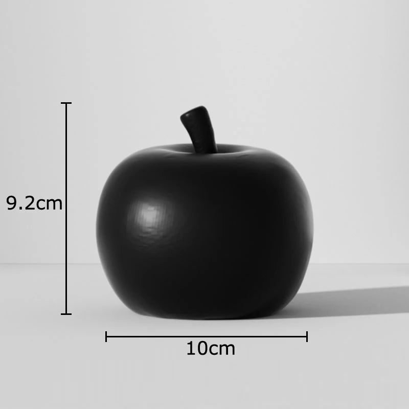 Svartvit Rand Äpple & Ananas Staty – Minimalistisk Resin Skrivbordsskulptur