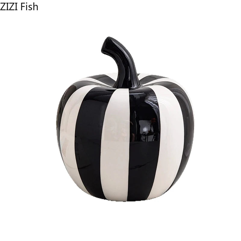 Svartvit Rand Äpple/Päron Keramikskulptur – Minimalistisk Fruktskulptur Dekor
