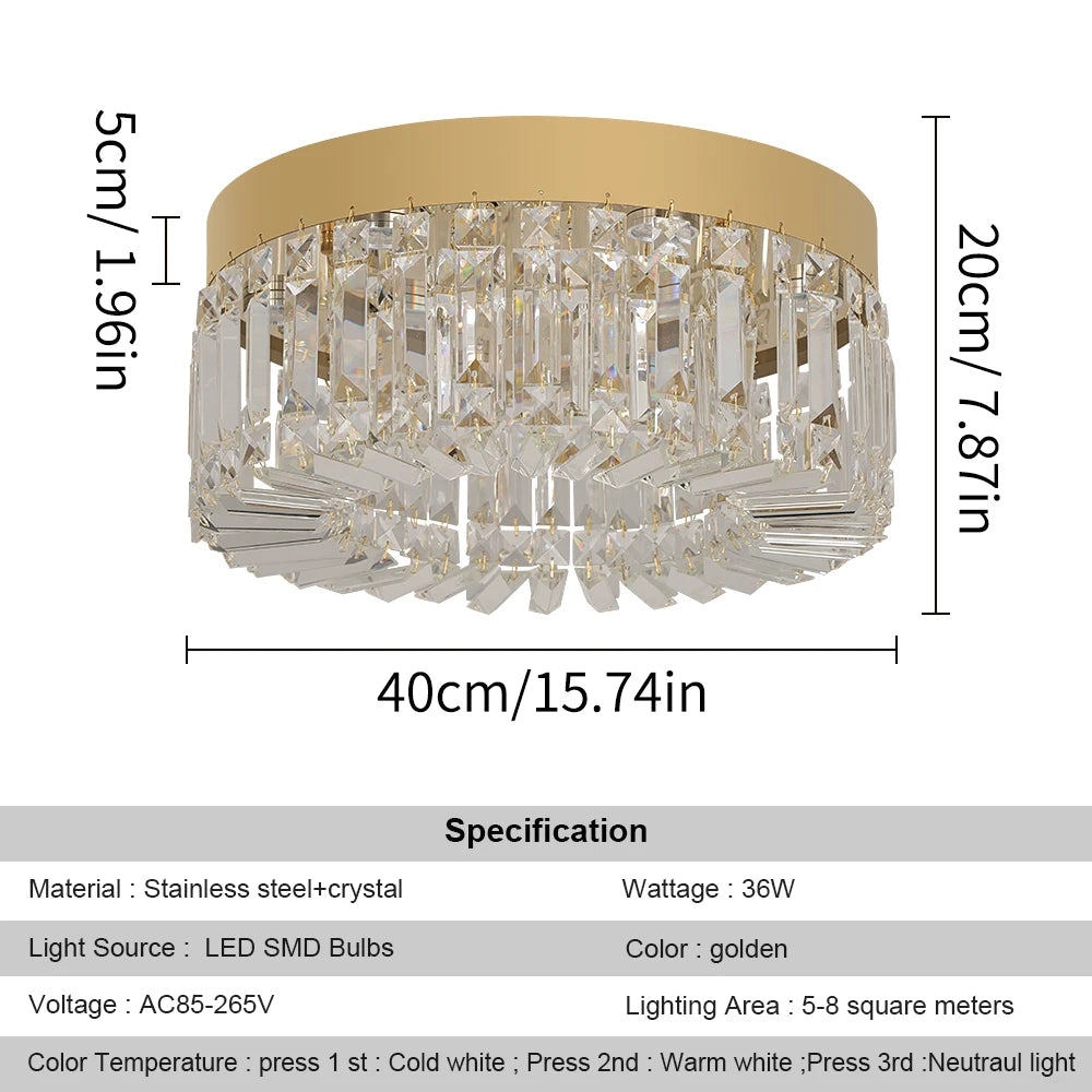 Kristall Takkrona Guld 40-50 cm – Lyxig Modern LED