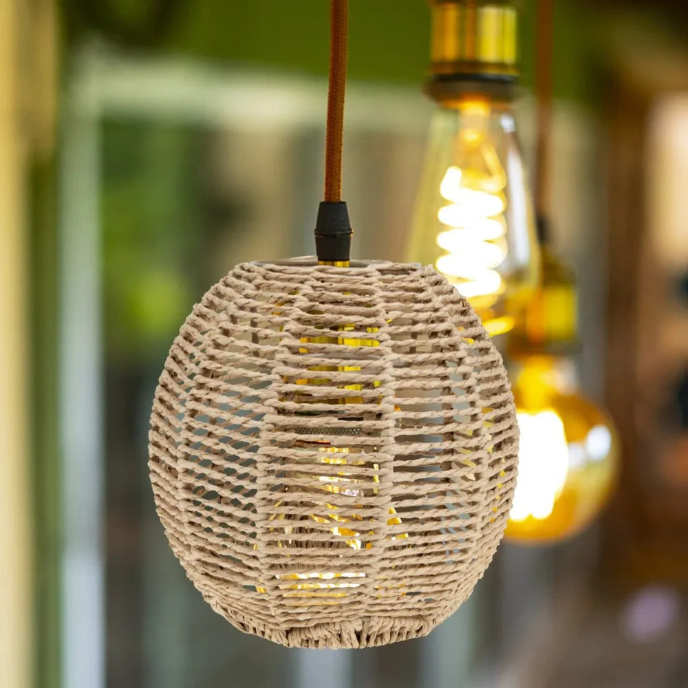 Boho Wickerlampskärm 15 cm Papperslina – E27/E26 Hänglampa Dekorativ