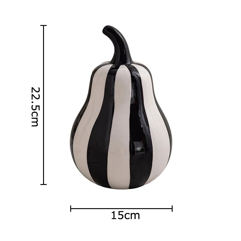 Svartvit Rand Äpple/Päron Keramikskulptur – Minimalistisk Fruktskulptur Dekor