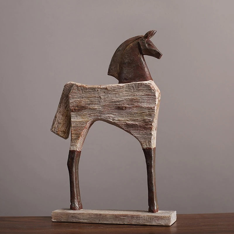 Rustik Häst & Tjur Skulptur Nordisk – Minimalistisk Hylldekor Vardagsrum