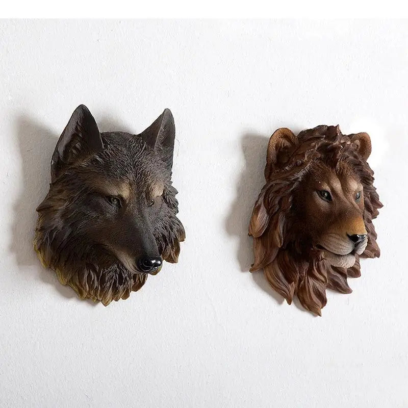 Lejon & Tiger Djurskulptur Väggdekor – Realistisk Beast Hantverk Vardagsrum
