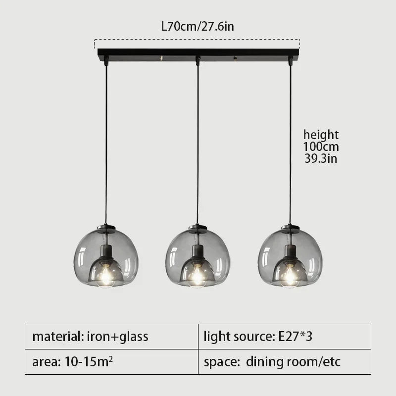 Glas LED Takkrona Bar – Modern Grå Konst Hänglampa