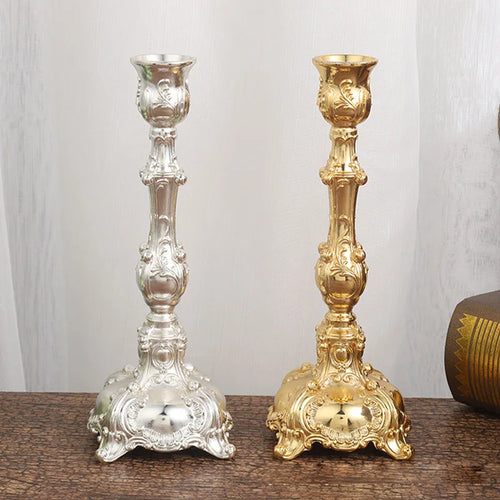 2-Pack Guld & Silver Ljusstake Europeisk – Bröllop Metallbordsdekor