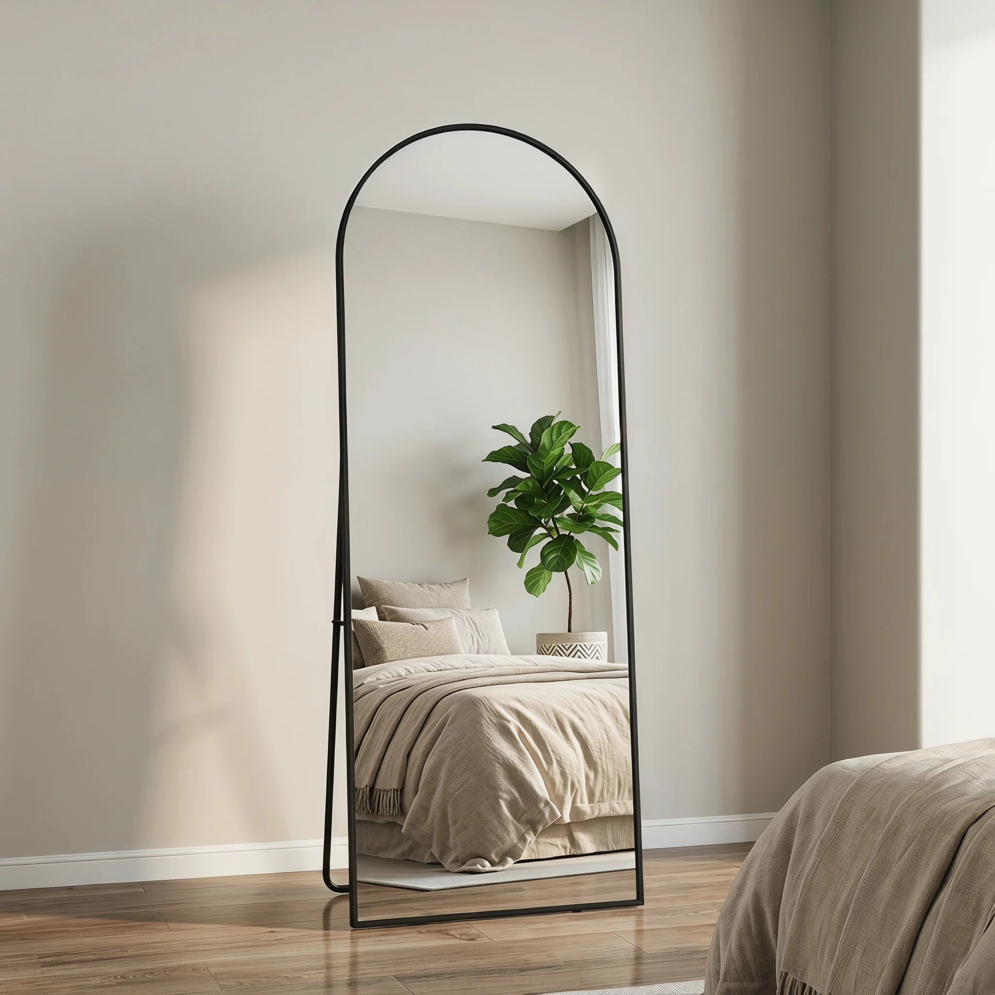 Comanlai Helkroppsspegel Böjd Svart Metallram 162×53 cm – Badrum & Sovrum