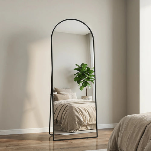 Comanlai Helkroppsspegel Böjd Svart Metallram 162×53 cm – Badrum & Sovrum