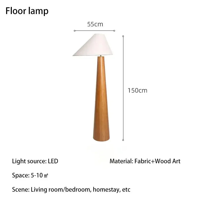 Konisk Trä Golvlampa Wabi-Sabi – Vit Tyg Vardagsrum