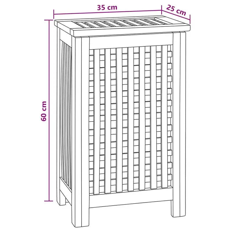 Tvättkorg Massivt Teak 35×25×60 cm – Naturlig Rustik Badrum & Sovrum