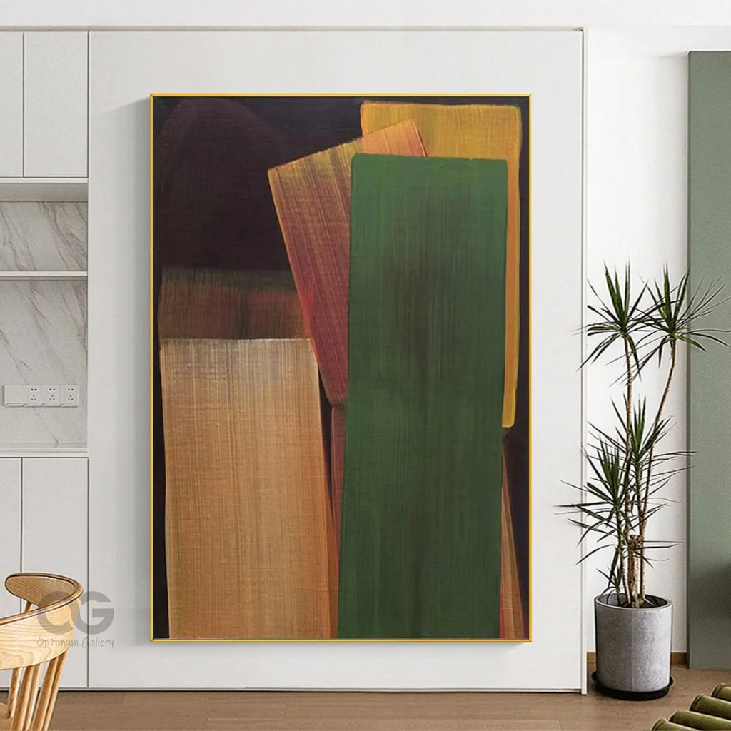 Mhemyo Kubistisk Abstrakt Ansiktsmålning Handgjord – Beige Brun Canvas Vardagsrum