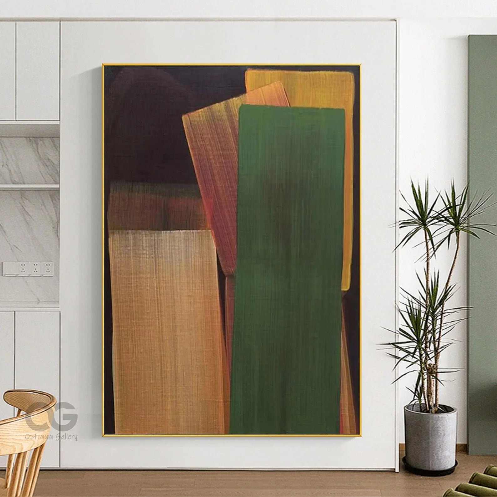 Mhemyo Kubistisk Abstrakt Ansiktsmålning Handgjord – Beige Brun Canvas Vardagsrum