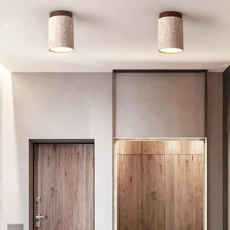 Cylindrisk Travertin Taklampa – Äkta Sten Downlight E27