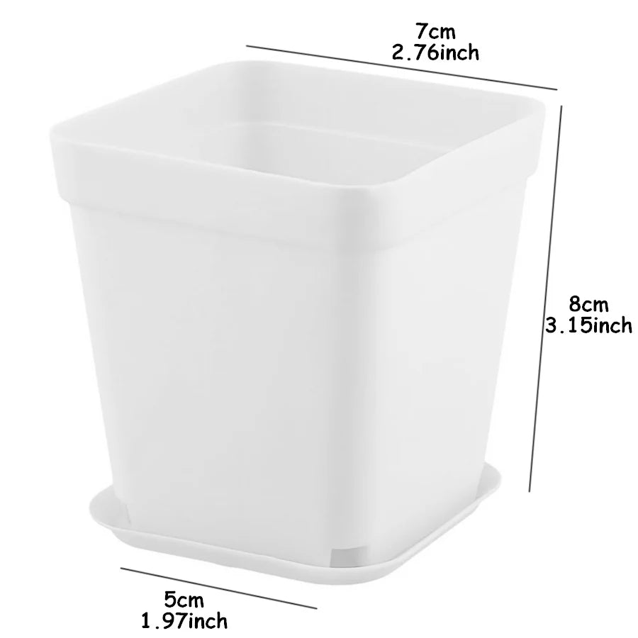 10-Pack Vita Plastblomkrukor 7 cm med Brickor – Sukkulenter & Kontorsodling